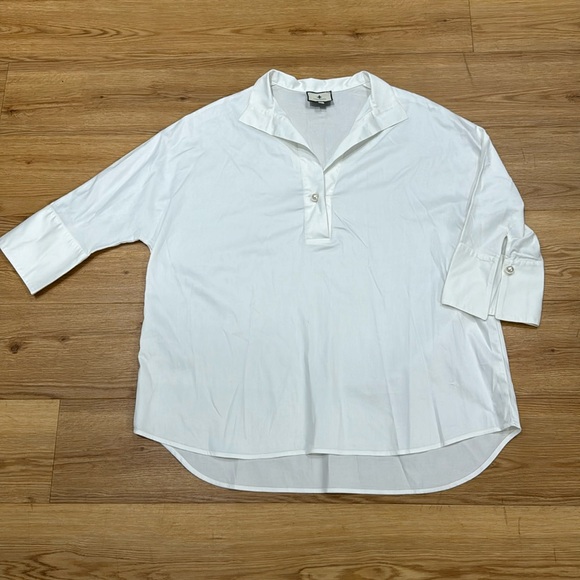TUCKERNUCK Womens Blanc Willow Blouse White Sz Large Pearl Classic Neutral - Picture 4 of 9